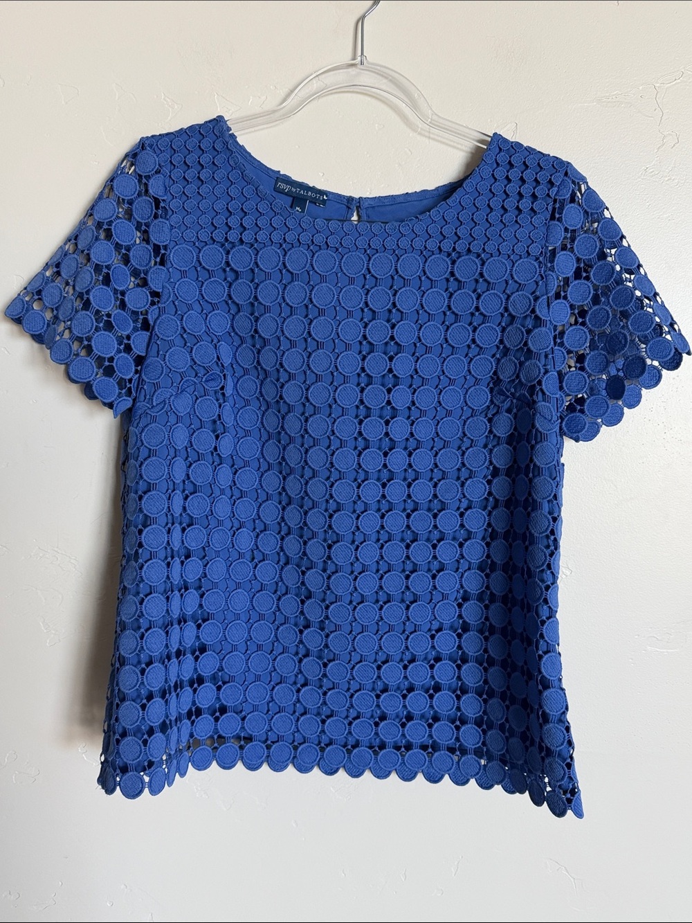 rsvp by Talbots Cobalt Blue Crochet Dot Short Sleeve Blouse
